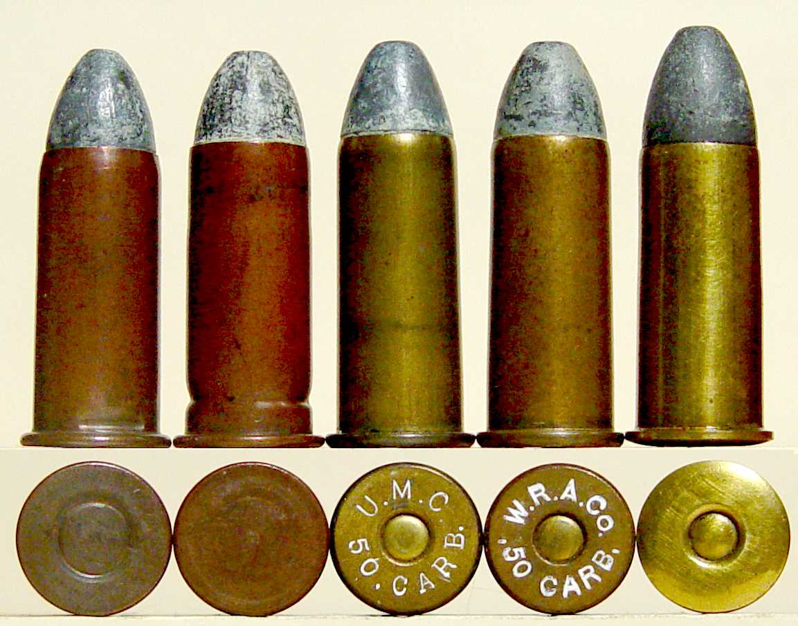 50-70 (left) compared to 45-70. The name of the cartridge dictates