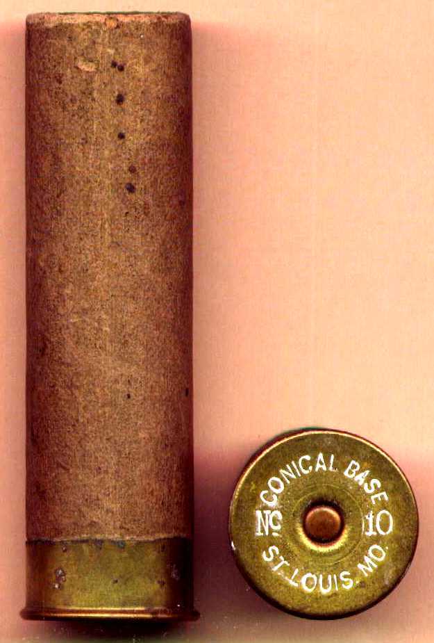 This is a 10 gauge 'conical base' shotgun shell, made by the Sain...